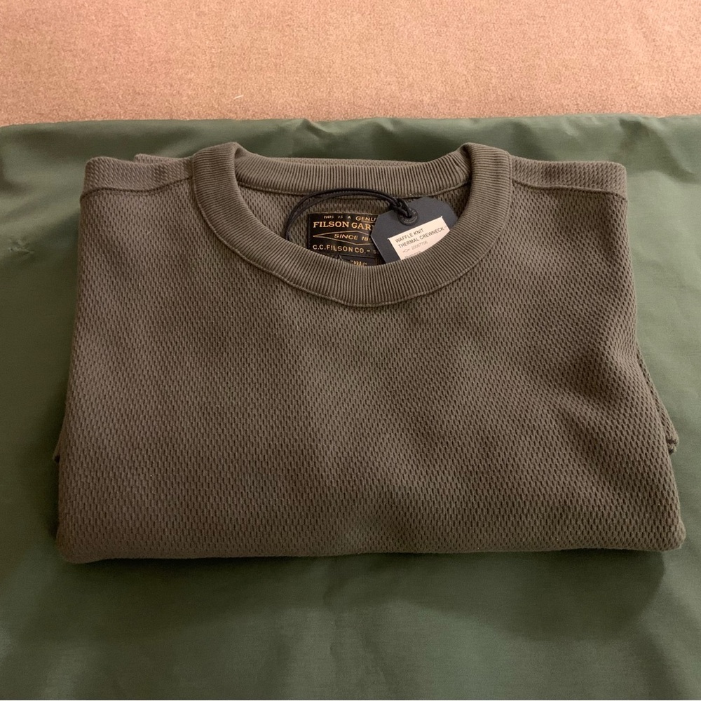 Filson Waffle Knit Thermal Crewneck in Mossy Rock, XL, New w/ Tags